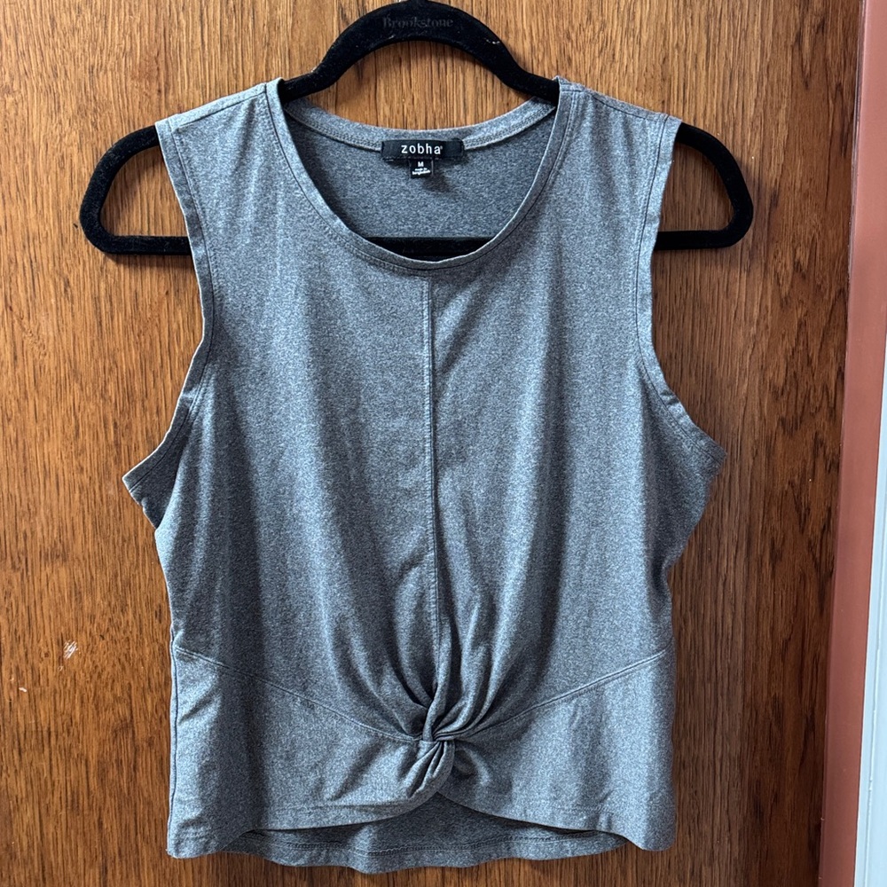 Zobha Heather Gray Twist-Front Tank Top